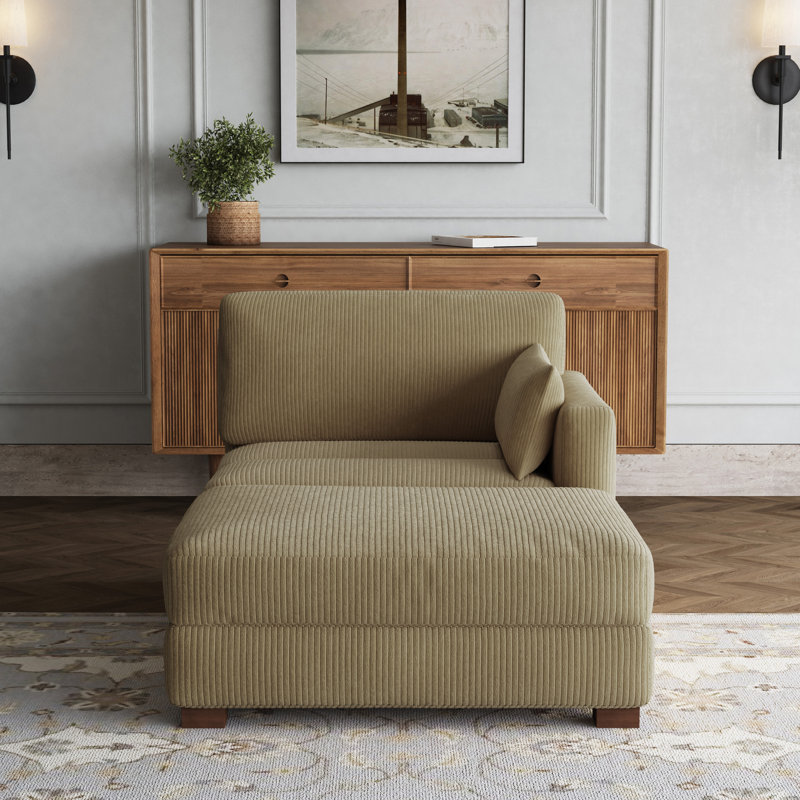 Chaise longue modulaire rembourrée en velours côtelé avec accoudoirs et coussins Bentura, Orienté à droite, Chameau