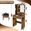 Table de coiffeuse avec miroir et lumières DEL réglables, prise de courant, support pour séchoir à cheveux et tabouret - Coiffeuse compacte pour petites chambres (rétro)
