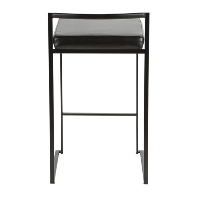 Fuji 26" Contemporary Stackable Counter Stool In Black Metal With Black Faux Leather Cushion By Lumisource - Set Of 3