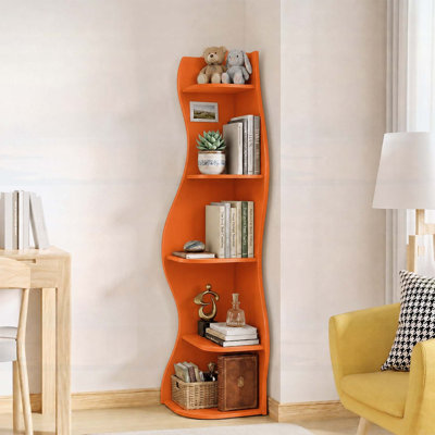 5-Tier S-Shaped Corner Shelf, Modern Freestanding Curved Display Rack, Space-Saving Storage for Living Room and Home Office
