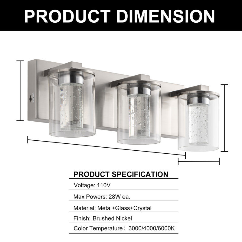 Dimmable LED Vanity Light, 3, Brushed Nickel