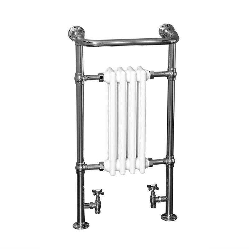 Filton Victorian Heated Towel Rail Traditional Column Designer Radiator, Chrome/White, 95.2cm H x 47.9cm W x 23.5cm D