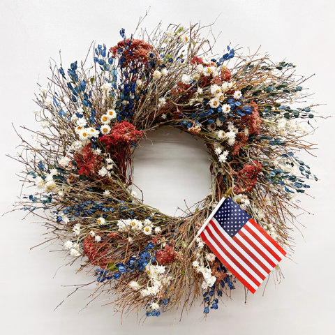 Preserved Patriotic Twigs and American Flag Wreath, 22" W x 22" H x 5" D