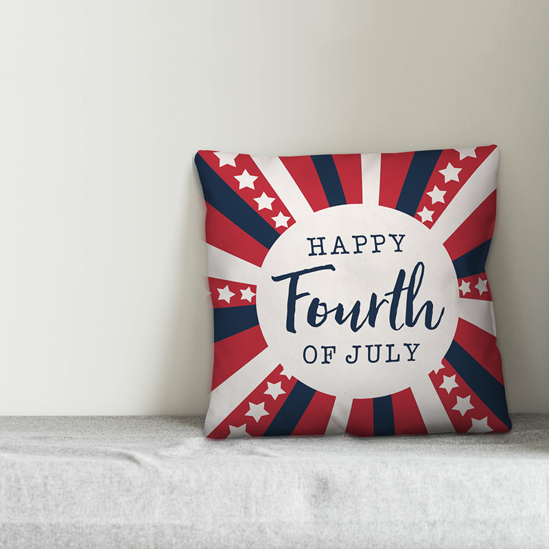  Coussin décoratif intérieur / extérieur Happy Fourth of August, 20 po x 20 po, polyester