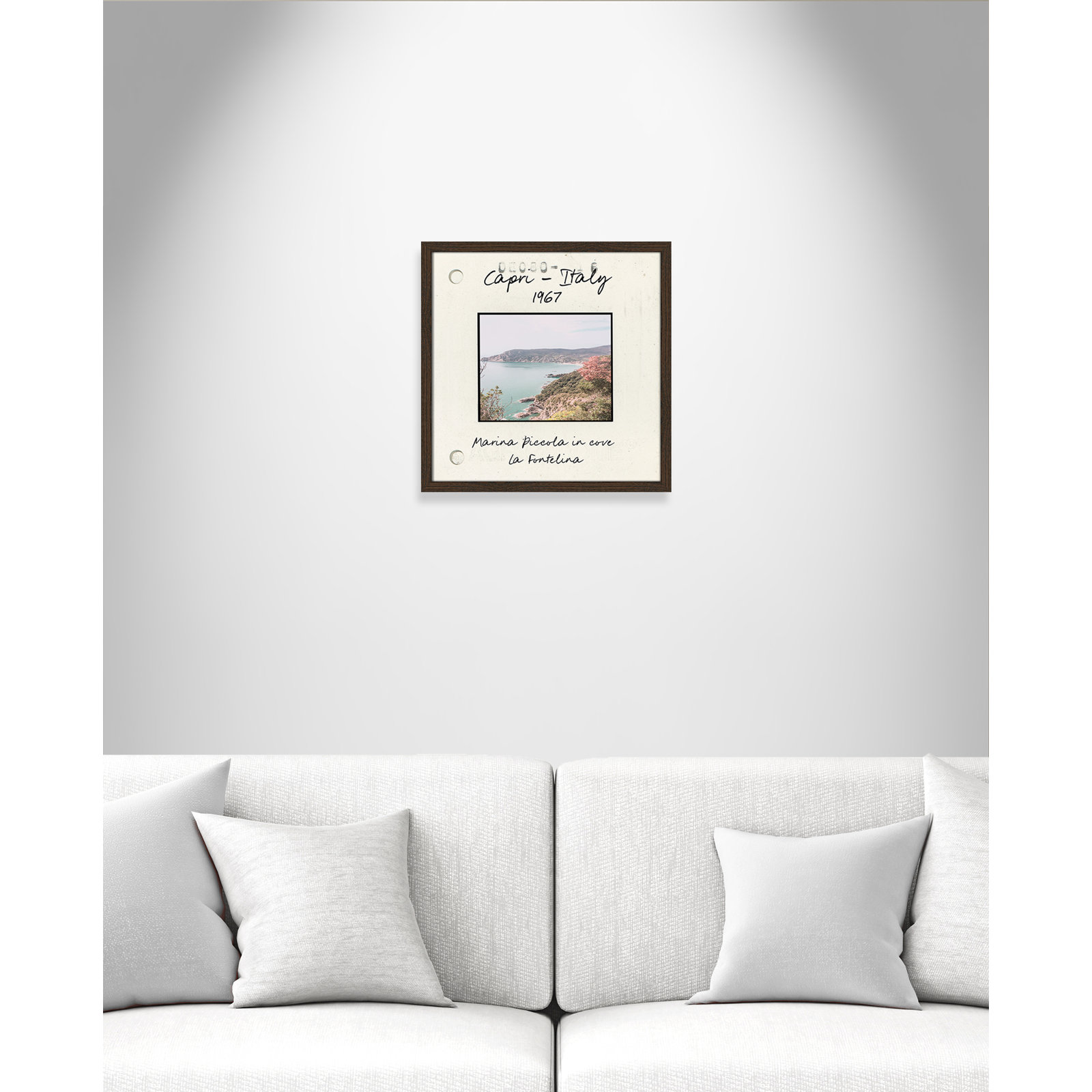 Capri Italy - Marina Picolla in La Fontalina Print by Susan Jill, 17" H x 17" W x 0.75" D, Walnut Single Picture Framed Paper