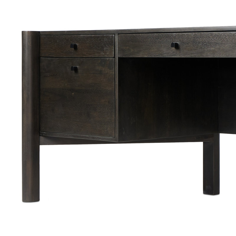Reza Solid Wood Executive Desk, Worn Black Parawood