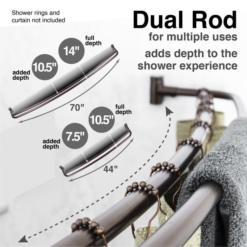 Double tringle de douche incurvée, fabrication en métal durable, Bronze huilé, bronze