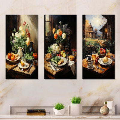 «Taste Of Cultures Charm Countryside - International Cuisine», ensemble de 3 reproductions d'art mural en métal