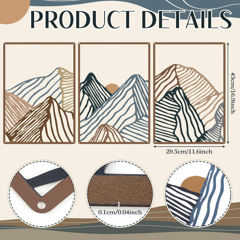 Vibrant Mountain Scene Metal Wall Art Set of 3