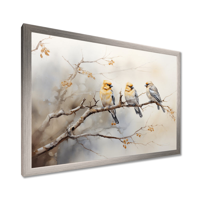 «Bird Silent Watcher VI» - art mural oiseau, H 30 po x l 40 po x P 1,5 po, Cadre simple argenté
