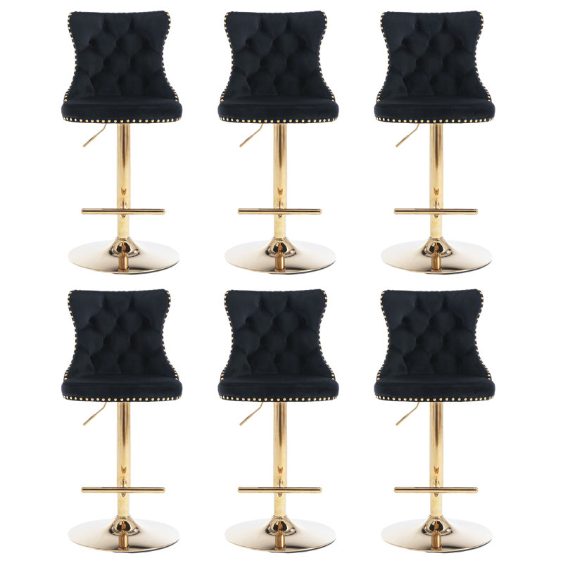 Tabouret de bar pivotant à 360 ° en velours Kaleyll pour îlot de cuisine Kaleyll, Or, Noir