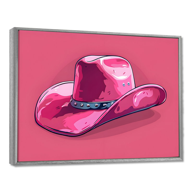 Décoration murale chapeau de cowboy rose, Toile argentée avec cadre flottant, H 12 po x l 20 po x P 1 po