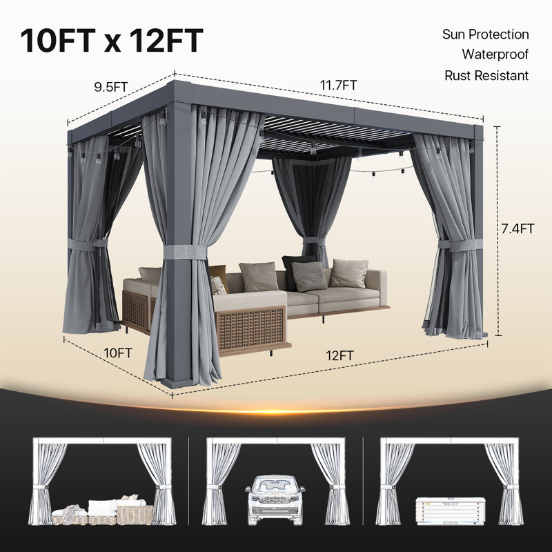12 pi. L 10 pi. Pergola en métal