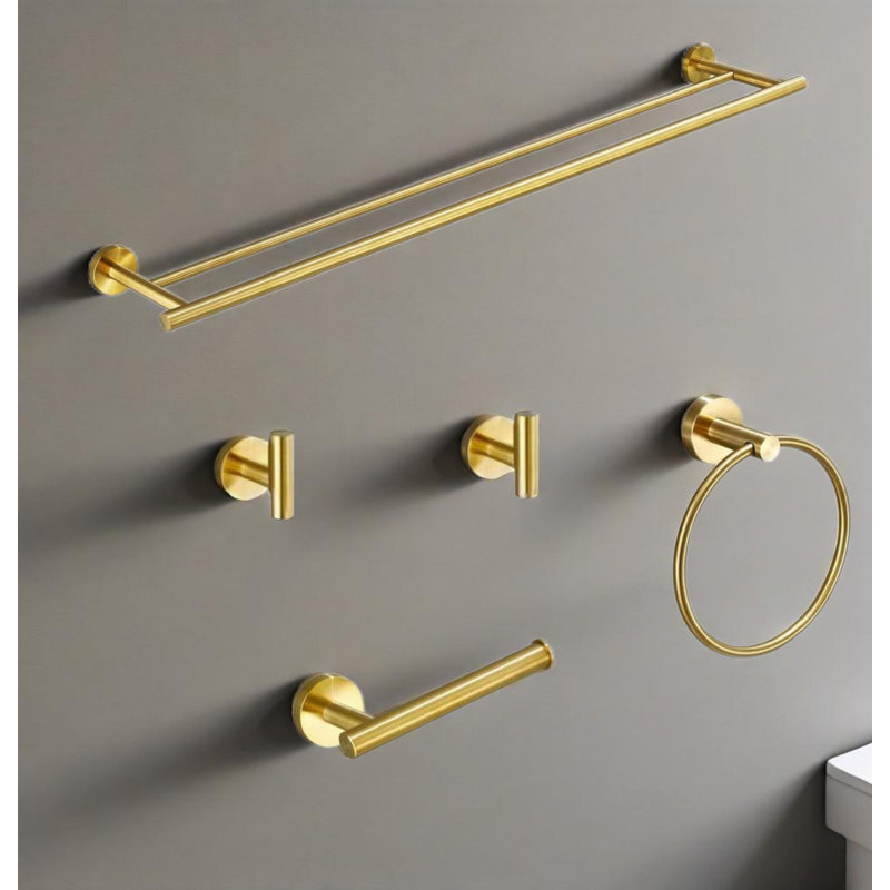 5 Piece Bathroom Towel Rack Set Wall Mount, Brushed Gold