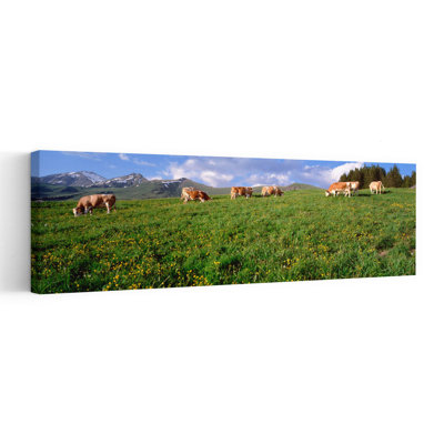 Switzerland, Cows Grazing In The Field Abstract Contemporary Flower Landscape Wall Art