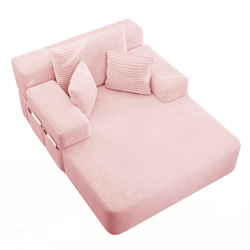 Canapé-lit convertible avec pochette de rangement pour petits espaces, salon, appartement, Baby Pink