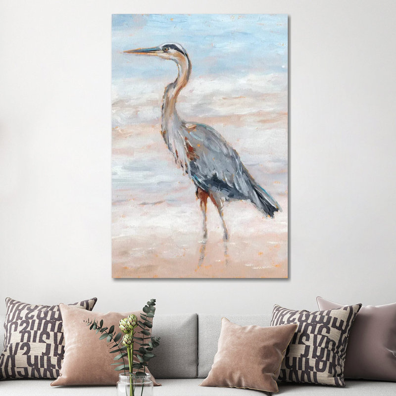 «Beach Heron II» par Ethan Harper - reproduction d'art, H 60 po x l 40po x P 1,5 po, Pas de tapis, Toile tendue