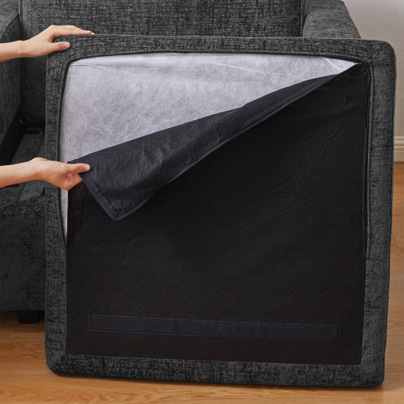 Hymes 29.9'' Wide Chenille Storage Ottoman, Black