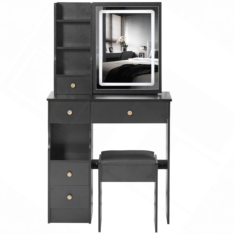 Petit meuble-lavabo 29,2 po avec tabouret de bureau et tabouret, Noir