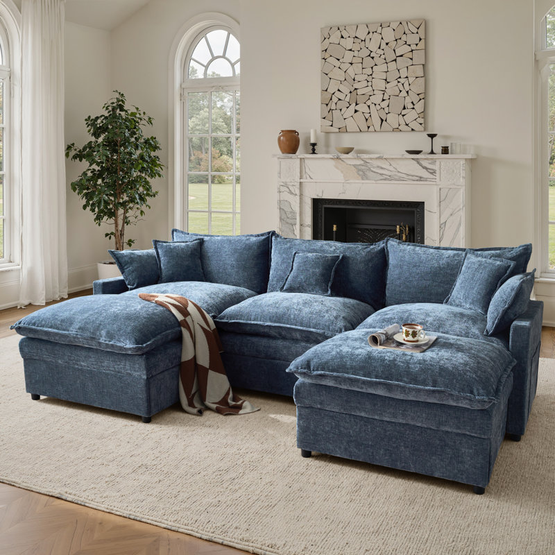 Canapé modulaire 107 po avec repose-pieds 107 po, Chenille bleu