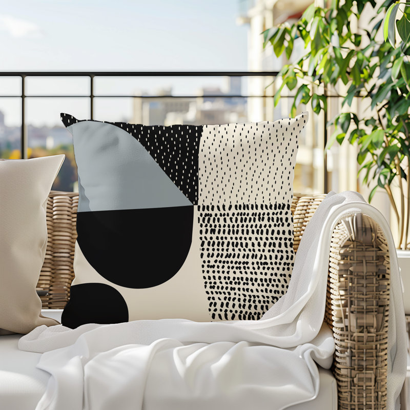 Coussin carré intérieur / extérieur pia, H 15 po x l 15 po, Gris / noir / blanc cassé
