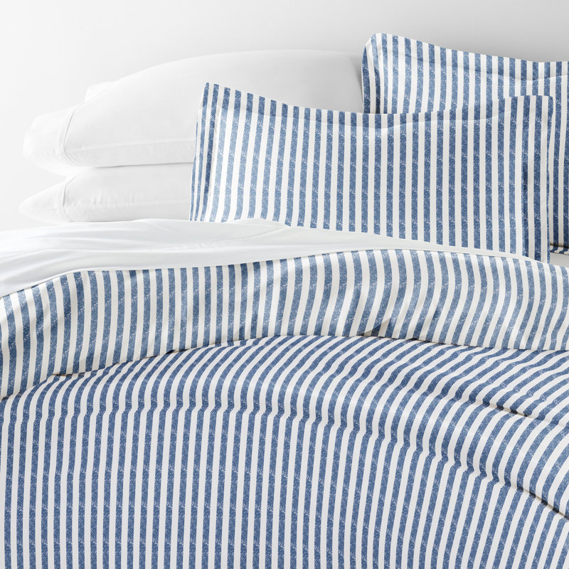 Navy and White Microfiber Striped Full/Queen Duvet Cover Set