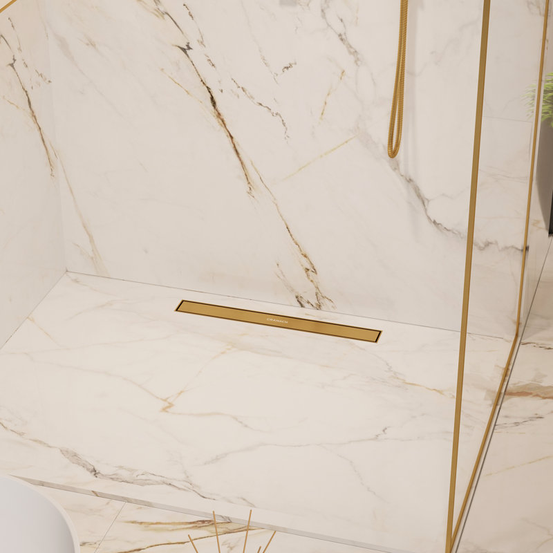 24-inch Linear Shower Drain, 304 Stainless Steel with Adjustable Leveling Feet, Rectangular Floor Drain Bathroom Fittings, Brushed Gold