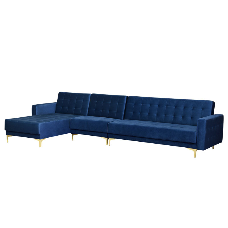 Childers 5 Seater Velvet Sofa Bed, Left Hand Facing, Navy Blue