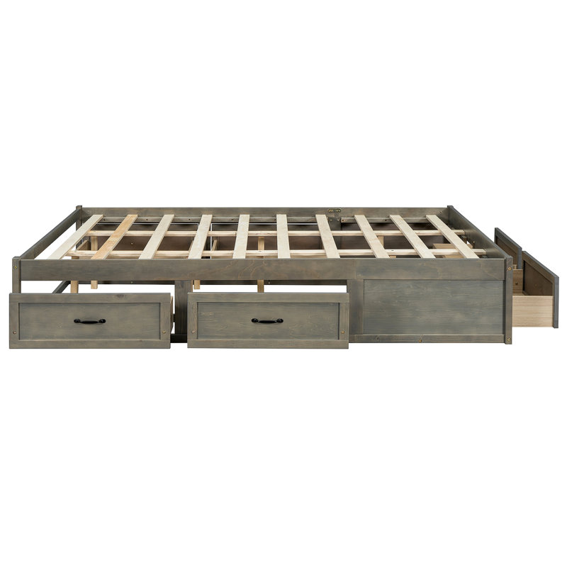 Platform Bed With 6 Storage Drawers, Antique Grey, Grand lit