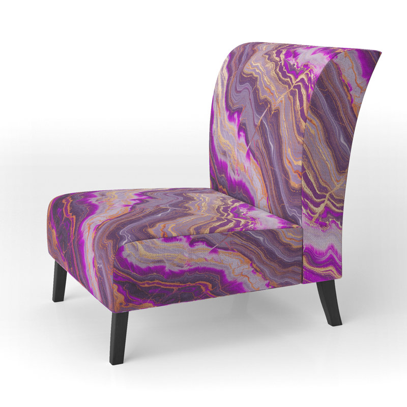 Segment Layers Of Marbled Rock - Upholstered Mid-Century Accent Slipper Chair, Purple Polyester Blend