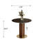 Table de salle à manger ronde 33 po de luxe avec piédestal multicouche en noyer et base en or brossé - disponible en verre, marbre, marbre chaud et dessus en marbre noir-927564790