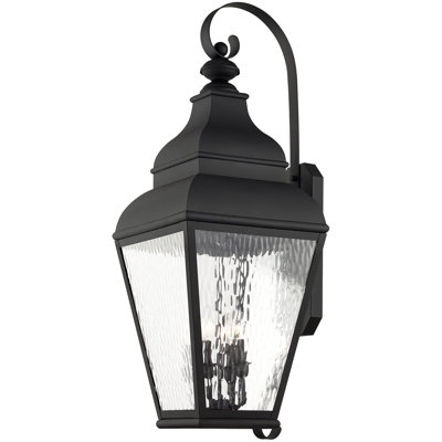 13.75in 4-Light Outdoor Wall Lantern Pendant Fixture with Clear Beveled Glass Shade