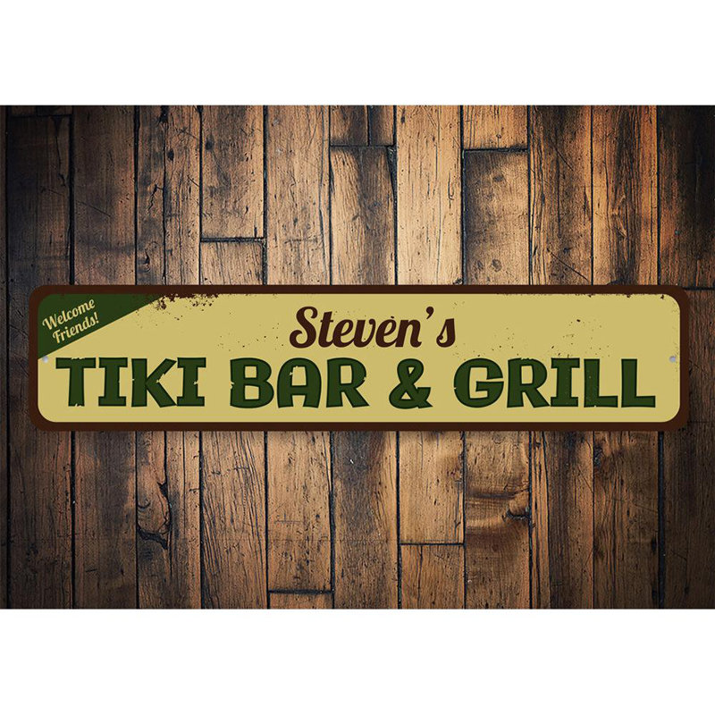 Plaque en aluminium Tiki Bar & Grill, H 4 po x l 18 po x P 0,04 po