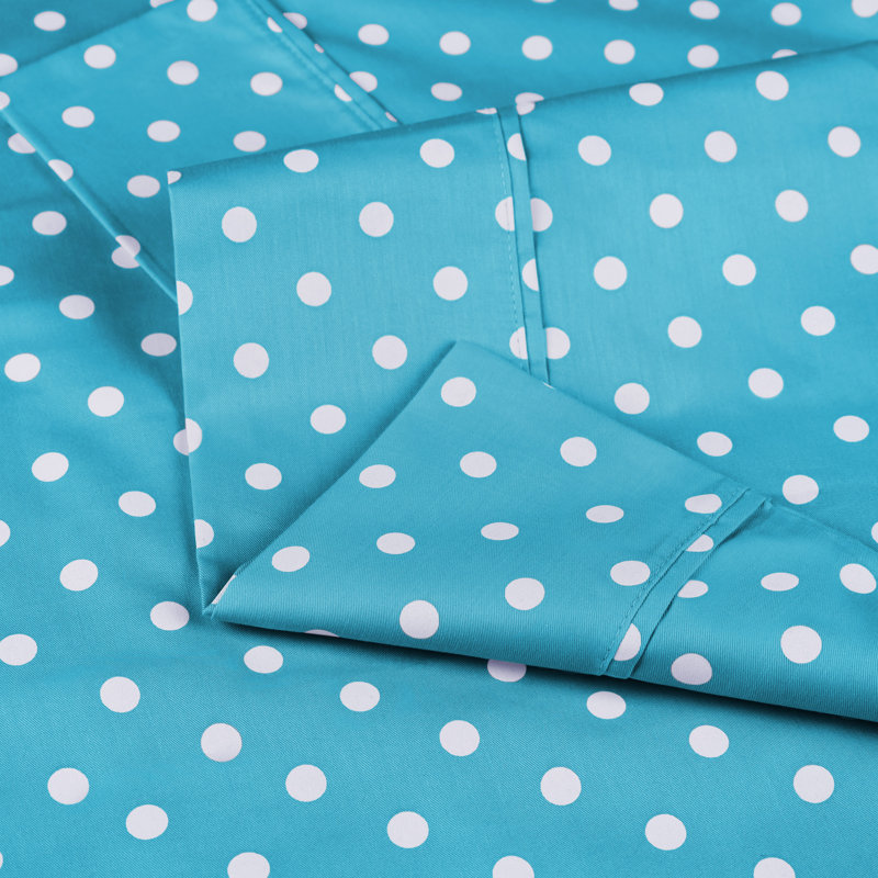Aqua Polka Dot Cotton Blend Twin Deep Pocket Sheet Set