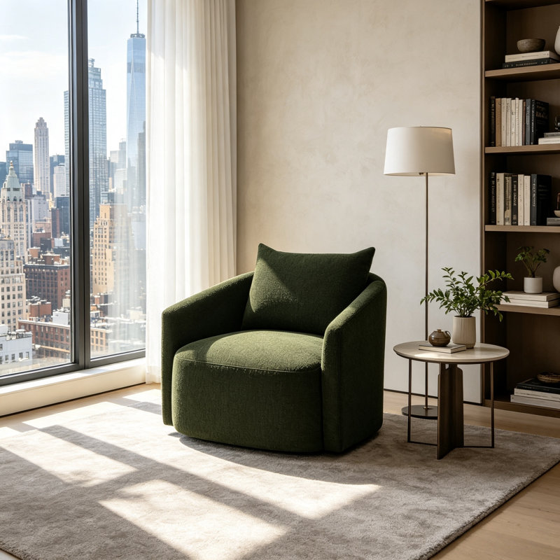 Fauteuil d'appoint pivotant surdimensionné, fauteuil rembourré texturé pour grand salon et chambre à coucher, Green Boucle