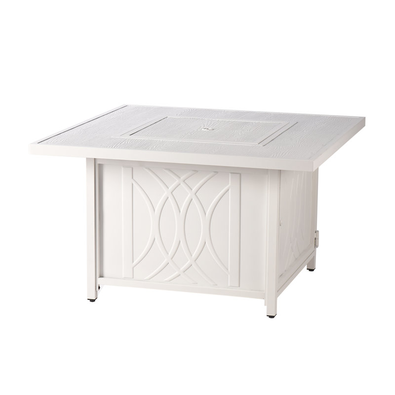 Herr Square Aluminum Propane Smokeless Fire Pit Table with Hidden Fuel Tank, White