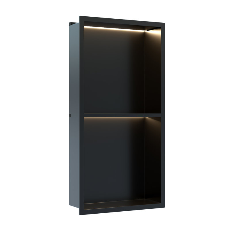 Tablette de niche murale en acier inoxydable 13 po x 24,7 po avec lumière DEL COB, 18.7" H x 23.62" W x 3.94" D