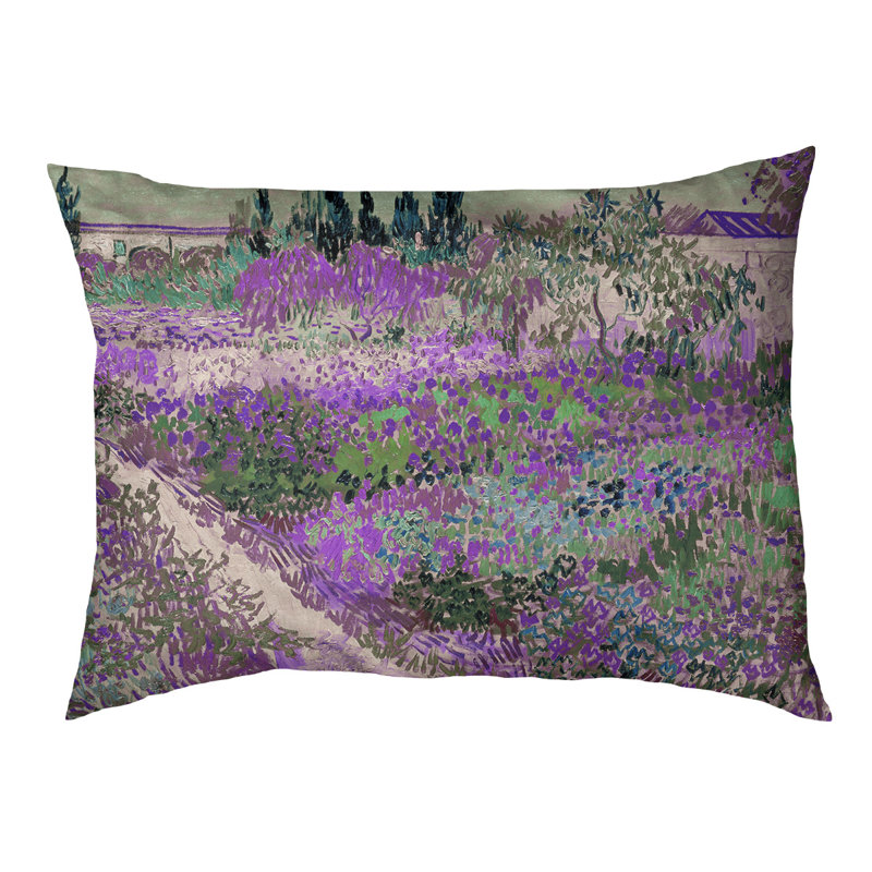 Coussin stylisé bluhender garten mit pfad Burk, Petit (L 29,5 po x l 19,5 po), Mauve / vert