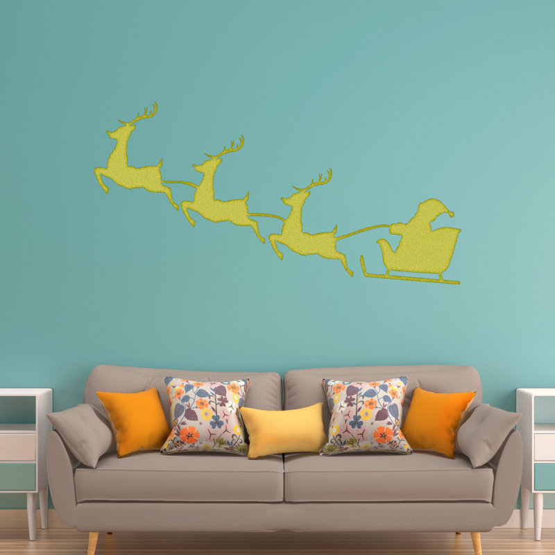 Décalcomanie murale noël renne père noël, H 22 po x l 40 po, Or
