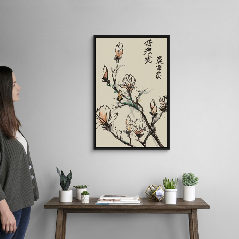 Mandarin Magnolia I, art mural sur toile, H 24 po x l 36 po x P 1,75 po, Cadre noir