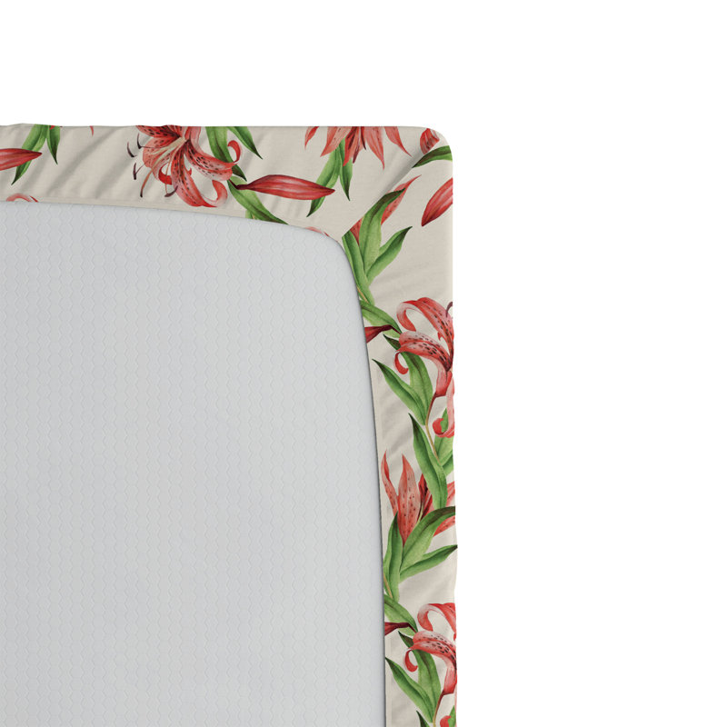 Ambesonne Nature Fitted Sheet Leaves Botanical Style Art, Coral/Green/Off White Floral, Full Fitted Sheet