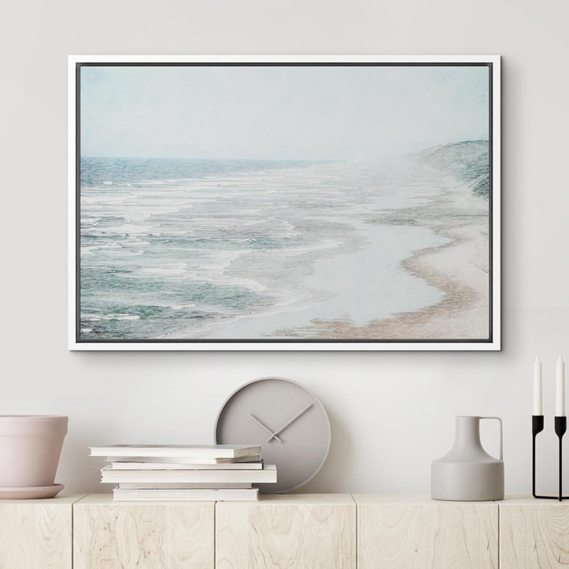 Misty Fog Coastal Beach Shore, Cadre flottant blanc, H 16 po x l 24 po x P 1,5 po