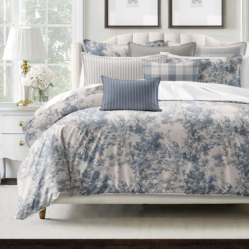 Dolce  Blue Fog Cotton Coverlet Set  8 Piece, Super King Coverlet + 7 Additional Pieces