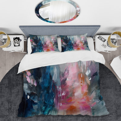 Blue and Pink Explosion Abstract - Abstract Painting Duvet Cover Set - Microfiber Polyester