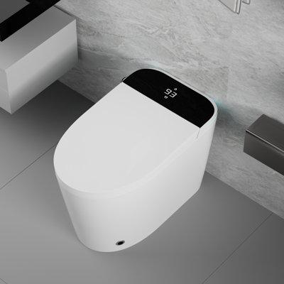 Smart Toilet With Bidet Seat, Auto Open & Close, Off Seat Auto Flush, Heated Seat, Warm Water And Dry, Night Light, Side Knob,Remote Foot Sensoer Hands-Free Operation