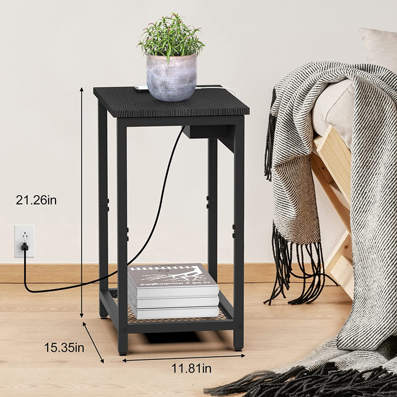 Fika End Table Set and Built-In Outlets, Black