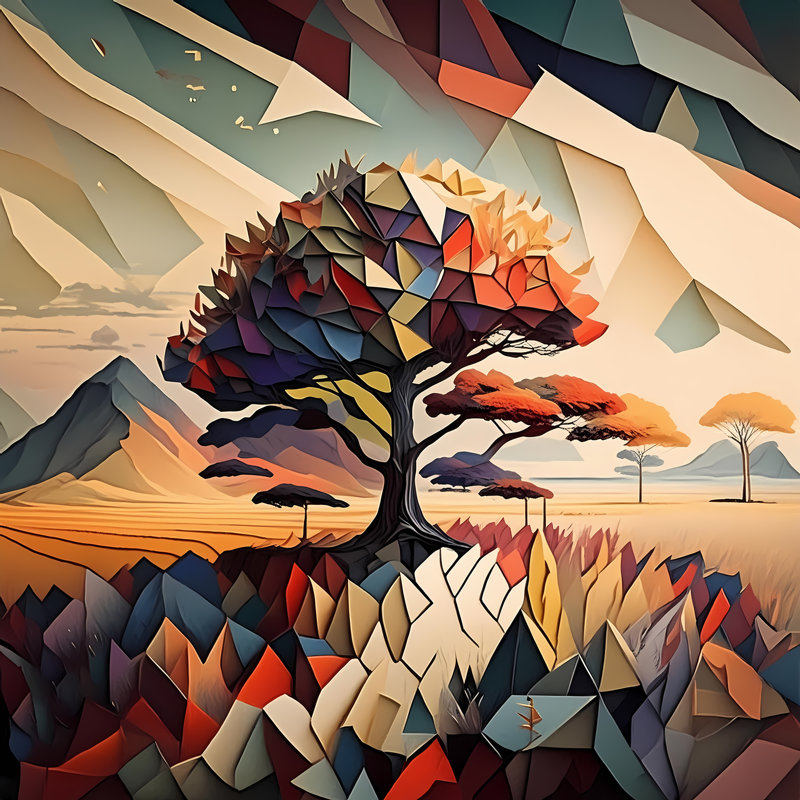 Arbres colorés, H 54 po x l 54 po