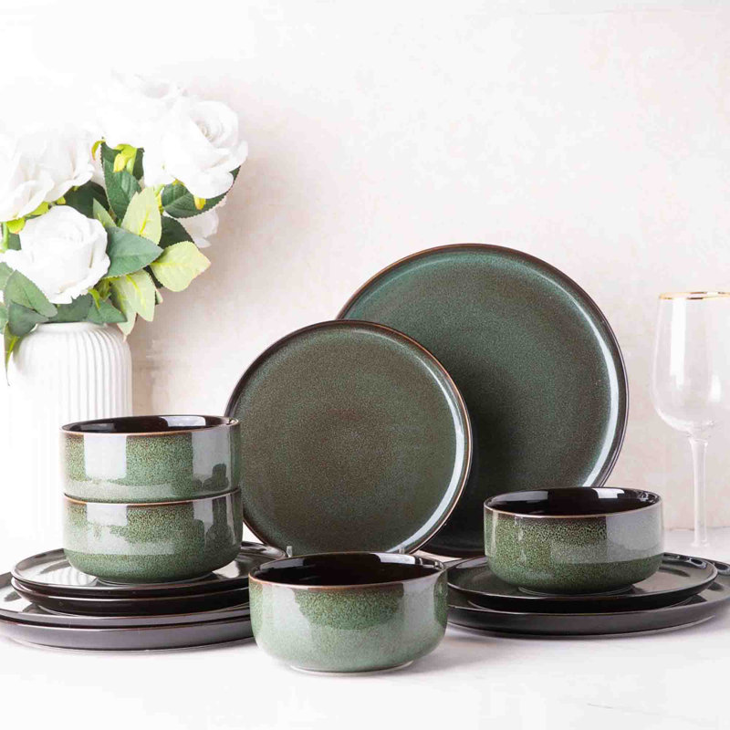Rinoa Piece Ceramic Dinnerware Set - Service for 4, Jade Green