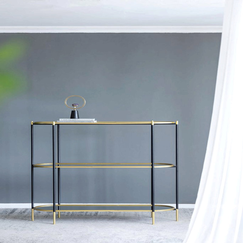 Console à 3 niveaux 48,5 x 16,5 x 50 po, tablette en miroir