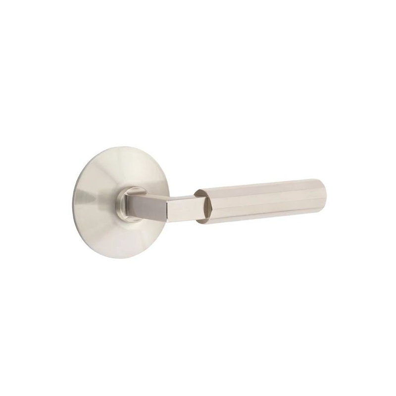 Emtek Select Privacy Interior Mortise w/ Modern Rosette & L-Square Stem, Faceted Lever, Right, Satin Nickel